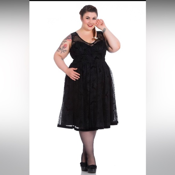 Hell Bunny Spider Web Bats Mesh Velvet Elegant Black Dress Pinup Halloween - Picture 3 of 12